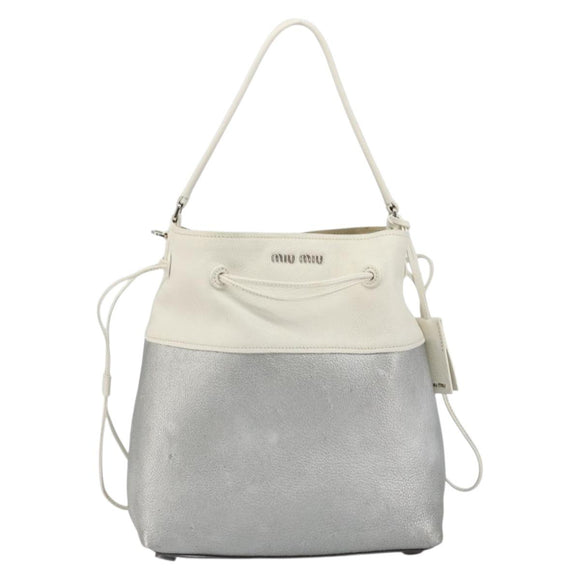 Miu Miu Shoulder Bag Leather Silver Auth BA13941A