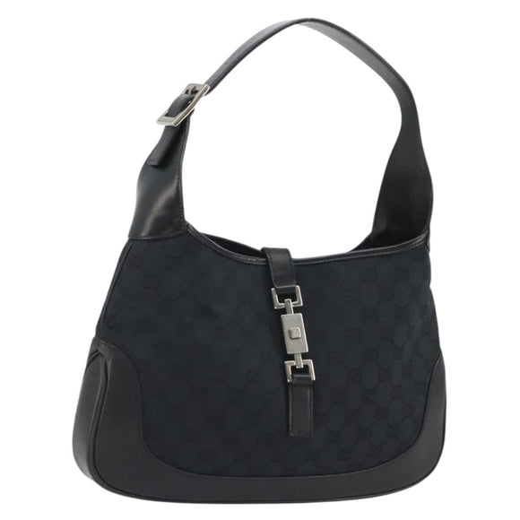 GUCCI GG Canvas Jackie Shoulder Bag Black Silver 001.3306 Auth BA13943