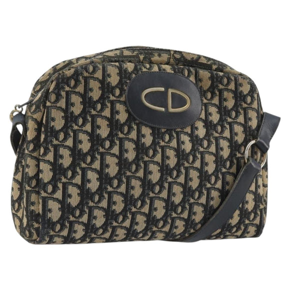 Christian Dior Trotter Canvas Shoulder Bag Navy Gold Auth BA13955