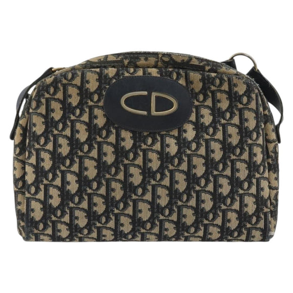 Christian Dior Trotter Canvas Shoulder Bag Navy Gold Auth BA13955