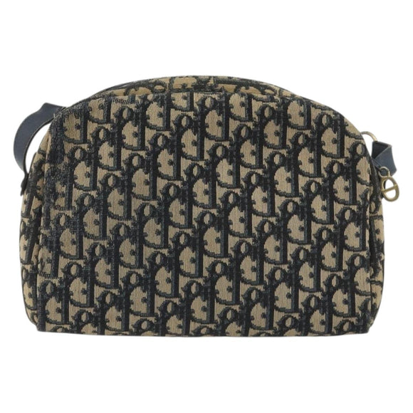 Christian Dior Trotter Canvas Shoulder Bag Navy Gold Auth BA13955