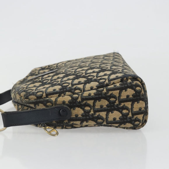 Christian Dior Trotter Canvas Shoulder Bag Navy Gold Auth BA13955