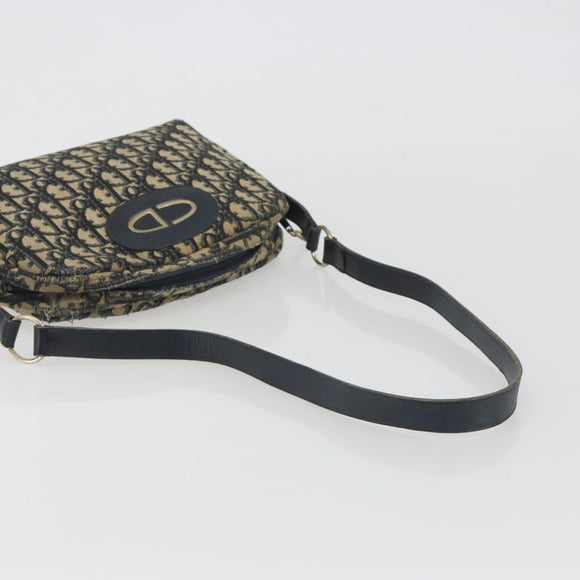 Christian Dior Trotter Canvas Shoulder Bag Navy Gold Auth BA13955