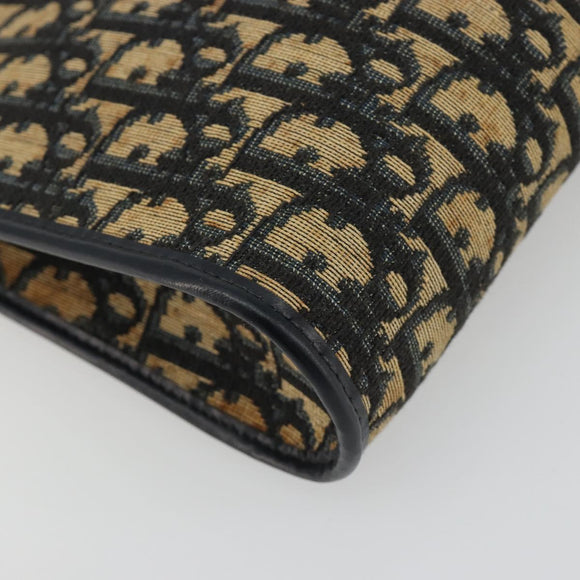 Christian Dior Trotter Canvas Shoulder Bag Navy Gold Auth BA13956