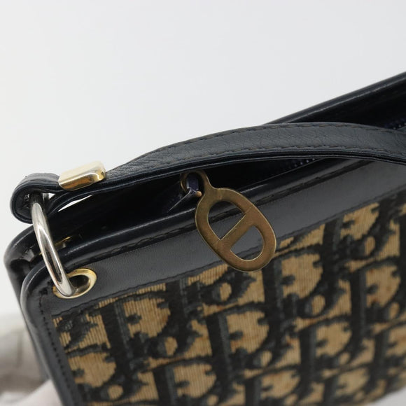 Christian Dior Trotter Canvas Shoulder Bag Navy Gold Auth BA13956