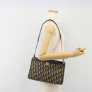 Christian Dior Trotter Canvas Shoulder Bag Navy Gold Auth BA13956-21