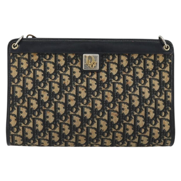 Christian Dior Trotter Canvas Shoulder Bag Navy Gold Auth BA13956