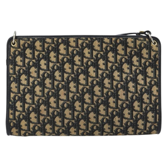 Christian Dior Trotter Canvas Shoulder Bag Navy Gold Auth BA13956