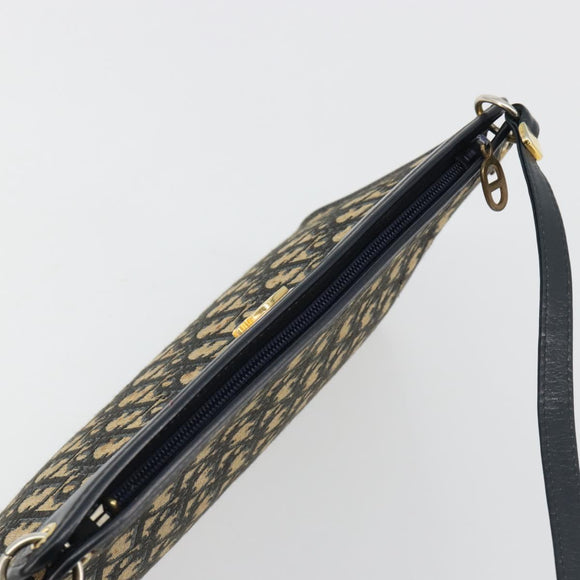 Christian Dior Trotter Canvas Shoulder Bag Navy Gold Auth BA13956