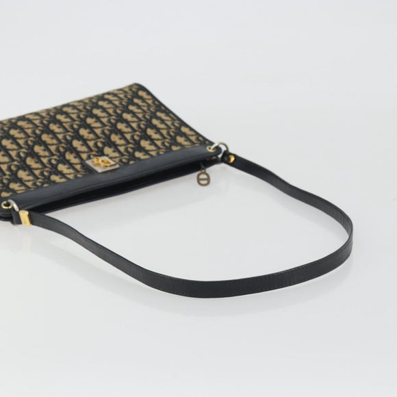 Christian Dior Trotter Canvas Shoulder Bag Navy Gold Auth BA13956