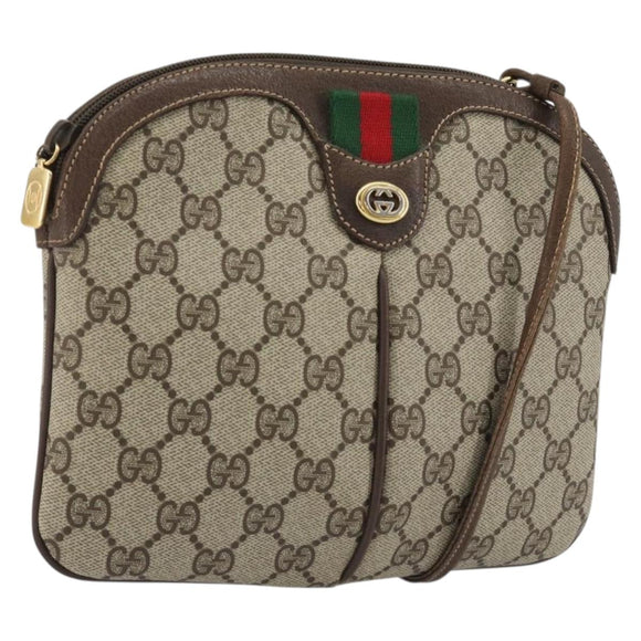 GUCCI GG Supreme Shoulder Bag PVC Leather Beige Gold Auth BA13957