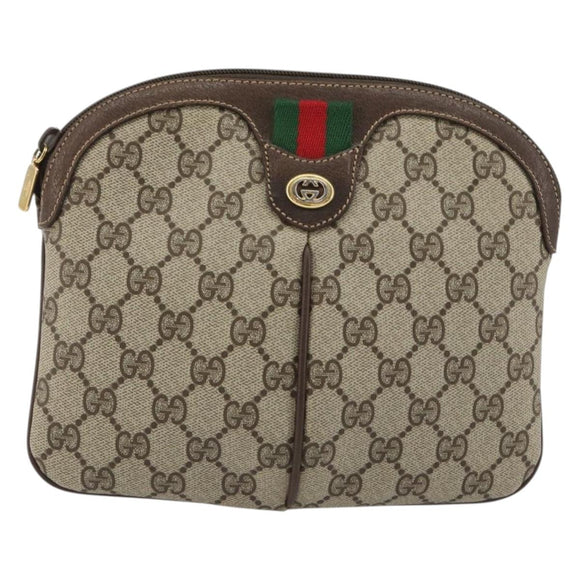 GUCCI GG Supreme Shoulder Bag PVC Leather Beige Gold Auth BA13957