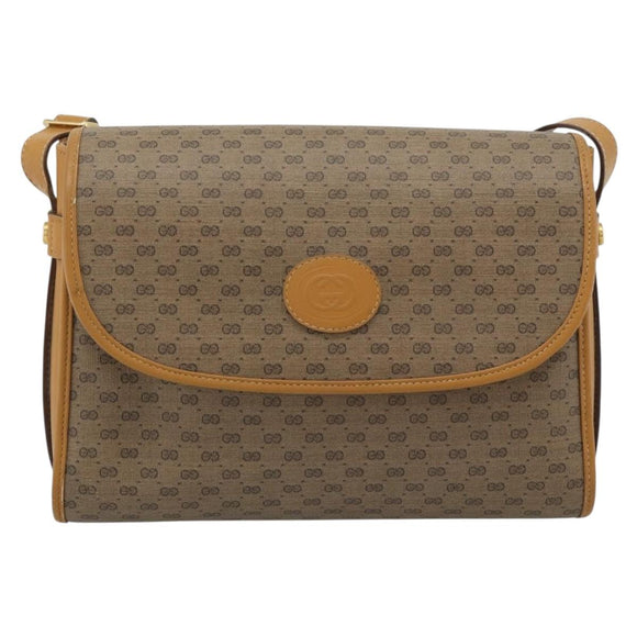 GUCCI Micro GG Shoulder Bag PVC Leather Beige Gold Auth BA13960