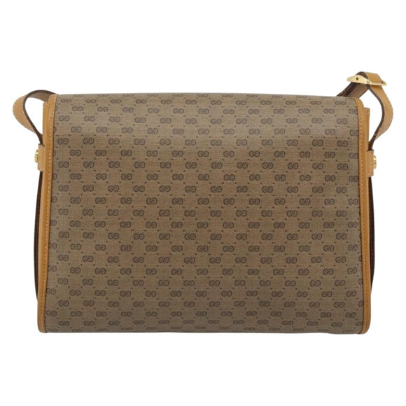 GUCCI Micro GG Shoulder Bag PVC Leather Beige Gold Auth BA13960