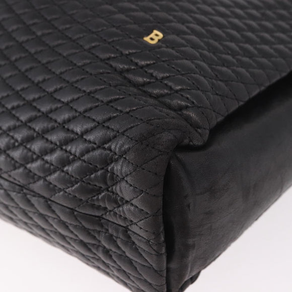 BALLY Chain Tote Bag Leather Black Gold Auth BA13962