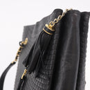 BALLY Chain Tote Bag Leather Black Gold Auth BA13962-10