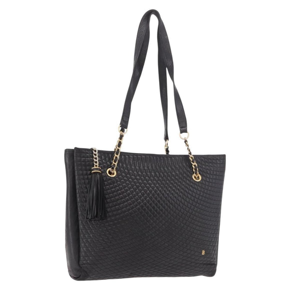 BALLY Chain Tote Bag Leather Black Gold Auth BA13962