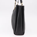 BALLY Chain Tote Bag Leather Black Gold Auth BA13962-3