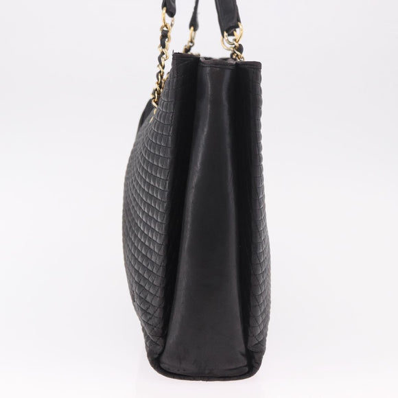 BALLY Chain Tote Bag Leather Black Gold Auth BA13962
