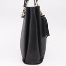 BALLY Chain Tote Bag Leather Black Gold Auth BA13962-4