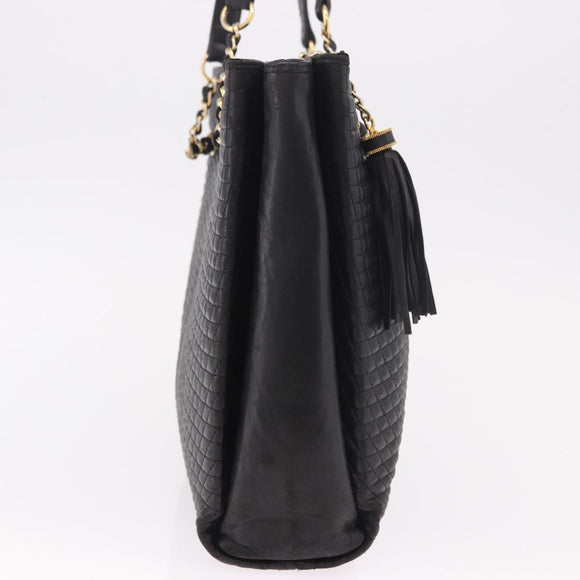BALLY Chain Tote Bag Leather Black Gold Auth BA13962