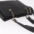 BALLY Chain Tote Bag Leather Black Gold Auth BA13962-6