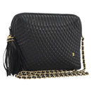 BALLY Chain Shoulder Bag Leather Black Gold Auth BA13963A-1