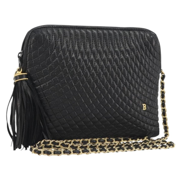 BALLY Chain Shoulder Bag Leather Black Gold Auth BA13963A
