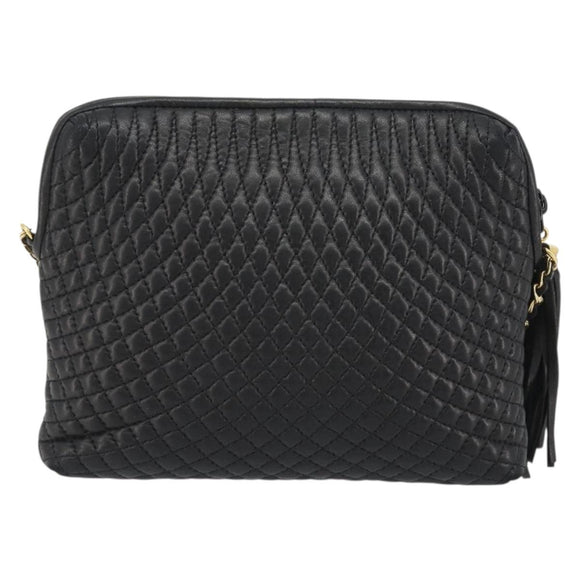 BALLY Chain Shoulder Bag Leather Black Gold Auth BA13963A