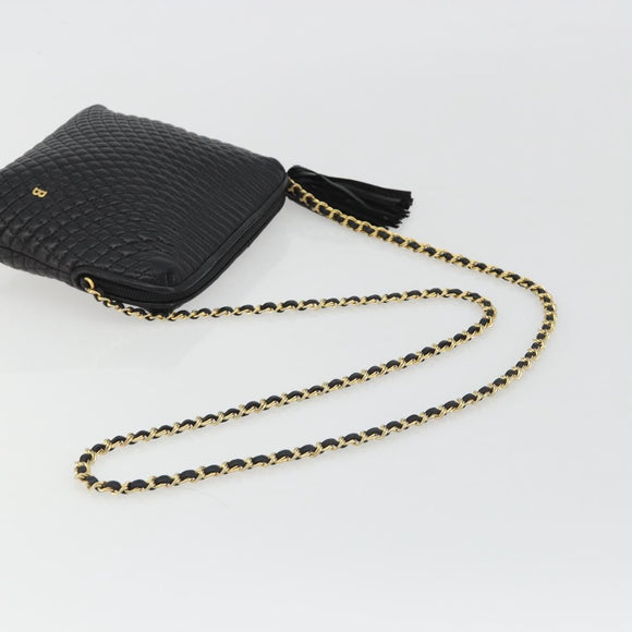 BALLY Chain Shoulder Bag Leather Black Gold Auth BA13963A