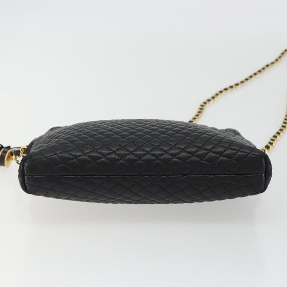BALLY Chain Shoulder Bag Leather Black Gold Auth BA13963A