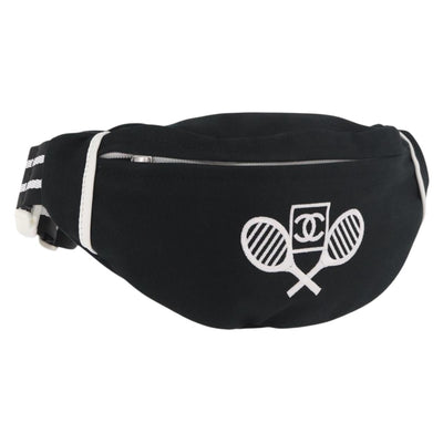 CHANEL Chanel Sports Waist bag Canvas Black White CC Auth BA13965