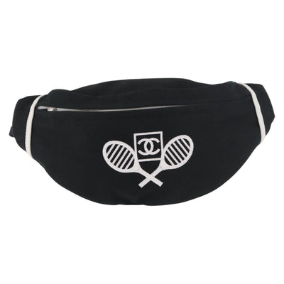 CHANEL Chanel Sports Waist bag Canvas Black White CC Auth BA13965 - 0