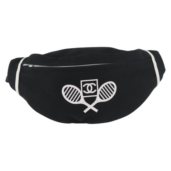 CHANEL Chanel Sports Waist bag Canvas Black White CC Auth BA13965