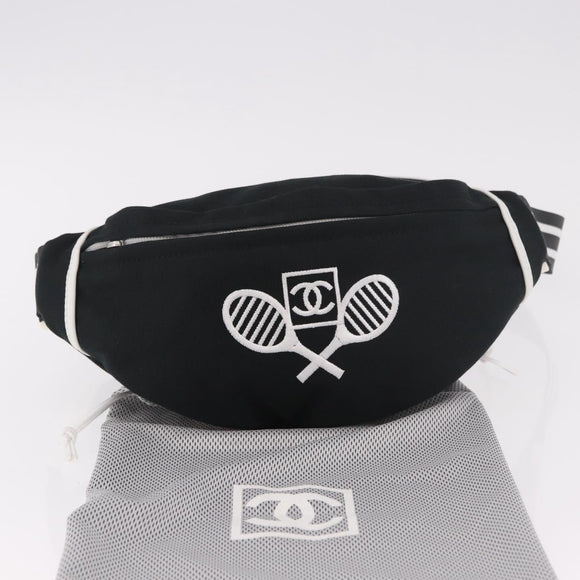 CHANEL Chanel Sports Waist bag Canvas Black White CC Auth BA13965