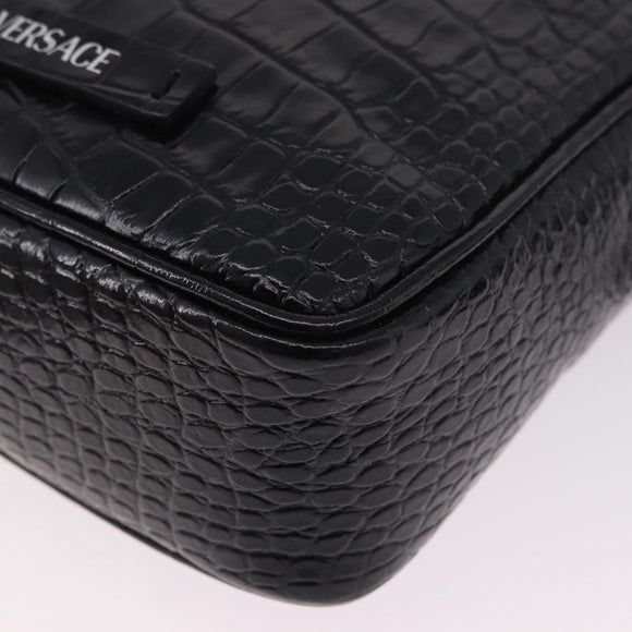 VERSACE Shoulder Bag Leather Black Silver Auth BA13966V
