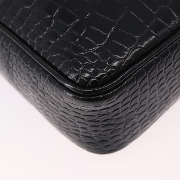 VERSACE Shoulder Bag Leather Black Silver Auth BA13966V