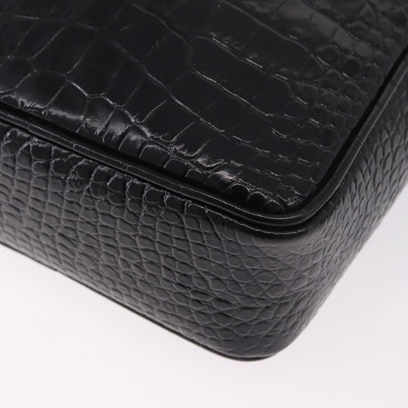 VERSACE Shoulder Bag Leather Black Silver Auth BA13966V
