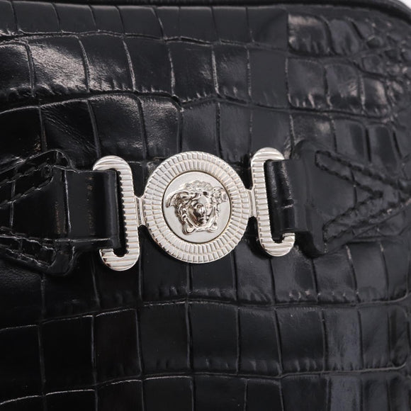 VERSACE Shoulder Bag Leather Black Silver Auth BA13966V