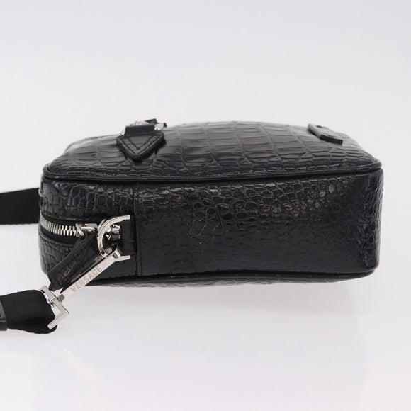 VERSACE Shoulder Bag Leather Black Silver Auth BA13966V