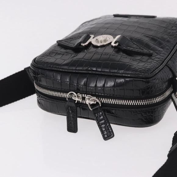 VERSACE Shoulder Bag Leather Black Silver Auth BA13966V