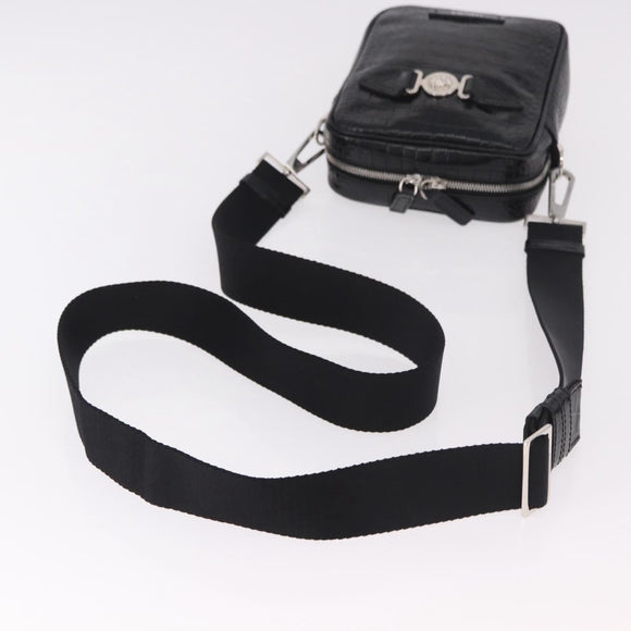 VERSACE Shoulder Bag Leather Black Silver Auth BA13966V