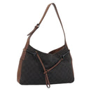 GUCCI GG Canvas Horsebit Shoulder Bag Dark Brown Black 101975 Auth BA13967A-1