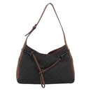 GUCCI GG Canvas Horsebit Shoulder Bag Dark Brown Black 101975 Auth BA13967A-13