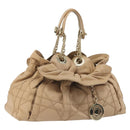 Christian Dior Chain Drawstring Bag Leather Beige Gold Auth BA13968A-1