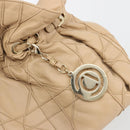 Christian Dior Chain Drawstring Bag Leather Beige Gold Auth BA13968A-10