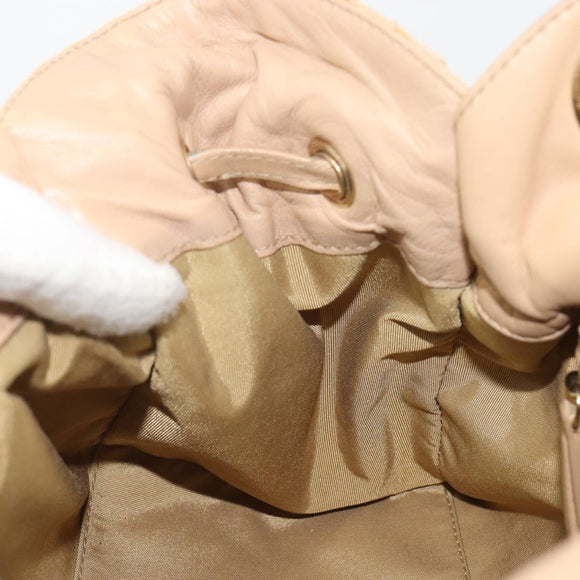 Christian Dior Chain Drawstring Bag Leather Beige Gold Auth BA13968A