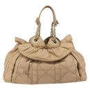 Christian Dior Chain Drawstring Bag Leather Beige Gold Auth BA13968A-2