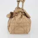 Christian Dior Chain Drawstring Bag Leather Beige Gold Auth BA13968A-3