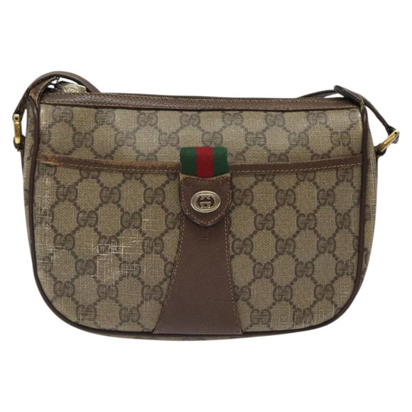 GUCCI GG Supreme Web Sherry Line Bag PVC Beige Gold 89 02 032 Auth BA1397